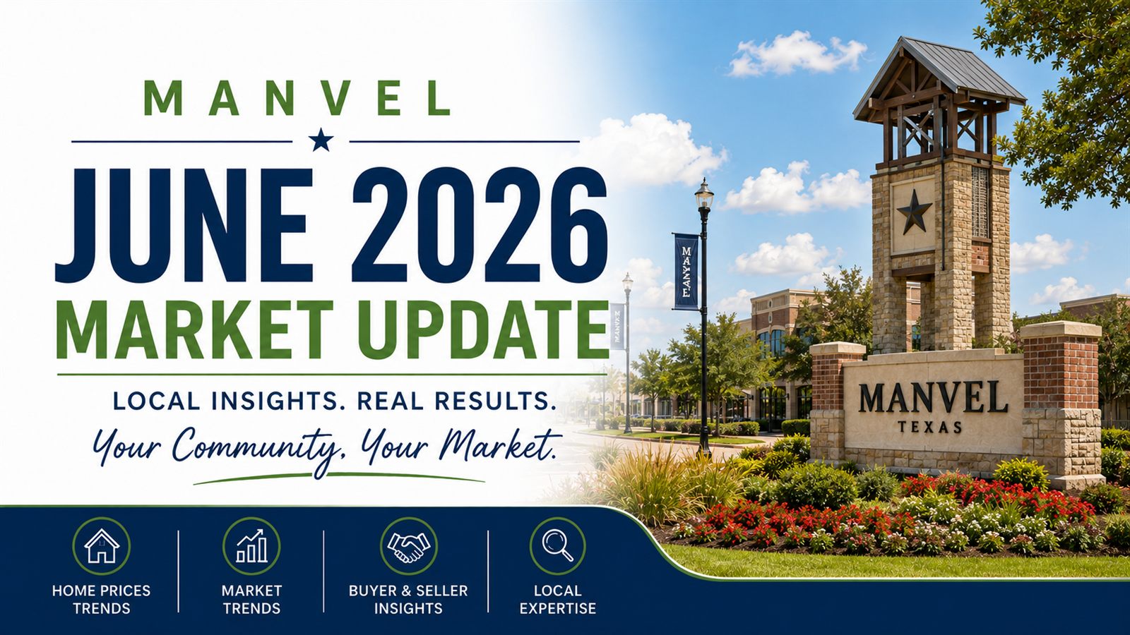 Manvel TX real estate market update — June 2026: median sale price, days on market, months of supply, and neighborhood breakdown